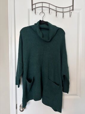 LOFT Dark Green Cowl Neck Sweater Poncho
